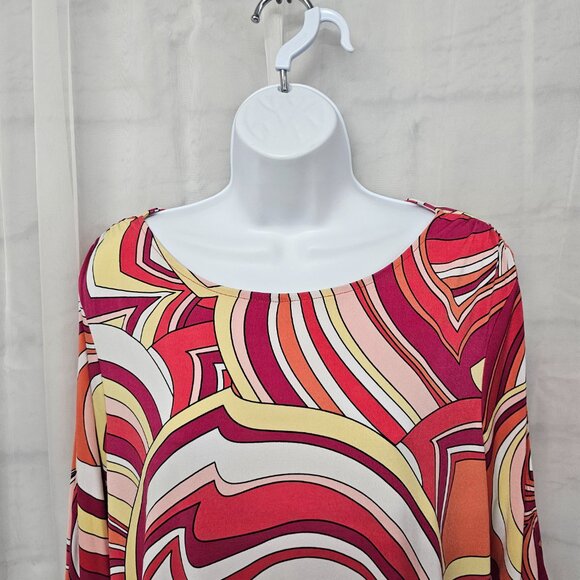 Vintage Chico's Retro Psychedelic Mod Blouse Pink Yellow 90s Festival 2 (L) - Picture 2 of 11